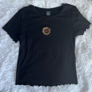 Wild Fable Black Tee with Sunflower Design, Size XS